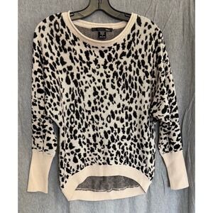 Ellison Leopard Print Dolman Sleeve High-Low Knit Sweater Tan Black Womens M